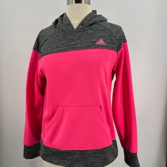 Adidas Hooded Sweater Medium Pink Gray - Picture 1 of 5